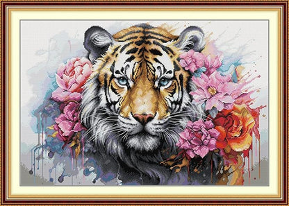 Threadhaven 16CT Stamped Cross Stitch Kit - Full Range Patterns for Adults, High - Definition Printing Embroidery Kit, Ideal for Beginners-Tiger 7 21.2''×15.3''