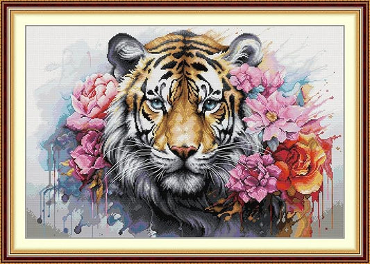 Threadhaven 16CT Stamped Cross Stitch Kit - Full Range Patterns for Adults, High - Definition Printing Embroidery Kit, Ideal for Beginners-Tiger 7 21.2''×15.3''