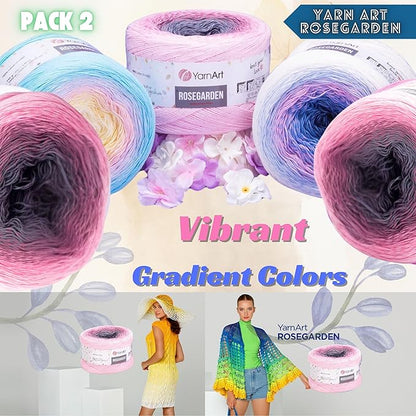2 Skein Yarn Art Rosegarden Yarn 100% Cotton 2x1094yards 2x250gr Multicolor Cotton Yarn Rainbow Crochet Yarn Spring Summer Fine 1 Top 5 Most Used Colors (Rosegarden 313)