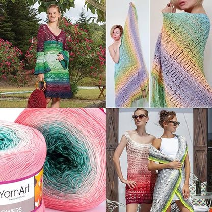 2 Skein Yarn Art Flowers Yarn 55% Cotton 45% Acrylic 250gr 1094yds Multicolor Cotton Yarn Rainbow Crochet Yarn Spring Summer Fine 1 Top 7 Most Used Colors (Flowers, 292)