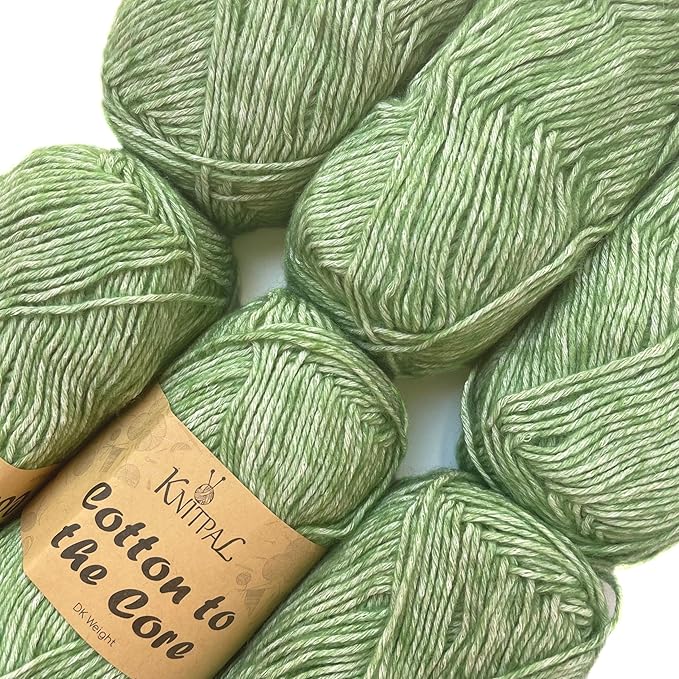 Cotton to The Core Cotton Yarn for Crocheting, 6-Pack (852 Yds / 300G), Free Patterns, Beginners Friendly - Soft Baby Yarn for Knitting - 3 DK Light Worsted Weight - Green Grass