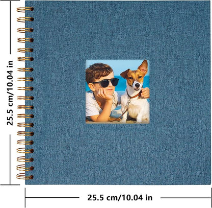 Yopih Linen Covered Scrapbook Photo Album, 10x10 Inches with Hardcover Kraft White Pages - Ideal for Travel, Wedding, Guest Book, Christmas, Baby Shower (20 Sheets/40 Pages)