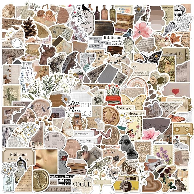 170 Pcs Vintage Aesthetic Scrapbook Stickers | Waterproof Vinyl Stickers for Journals, Planners & Water Bottles | Scrapbooking Supplies for DIY Crafts, Junk Diary | Teens & Adults Decoration