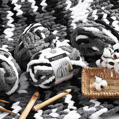 Chunky Chenille Yarn for Hand Knitting 8 Jumbo Pack Jumbo Chunky Yarn for Hand Soft Blanket Knitting, Bulky Thick Fluffy Yarn for Crocheting (Panda Color)