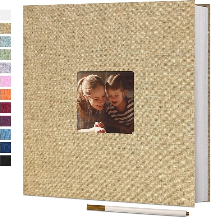 Vienrose Large Photo Album Self Adhesive for 4x6 8x10 Pictures Linen Scrapbook Album DIY 40 Blank Pages with A Metallic Pen
