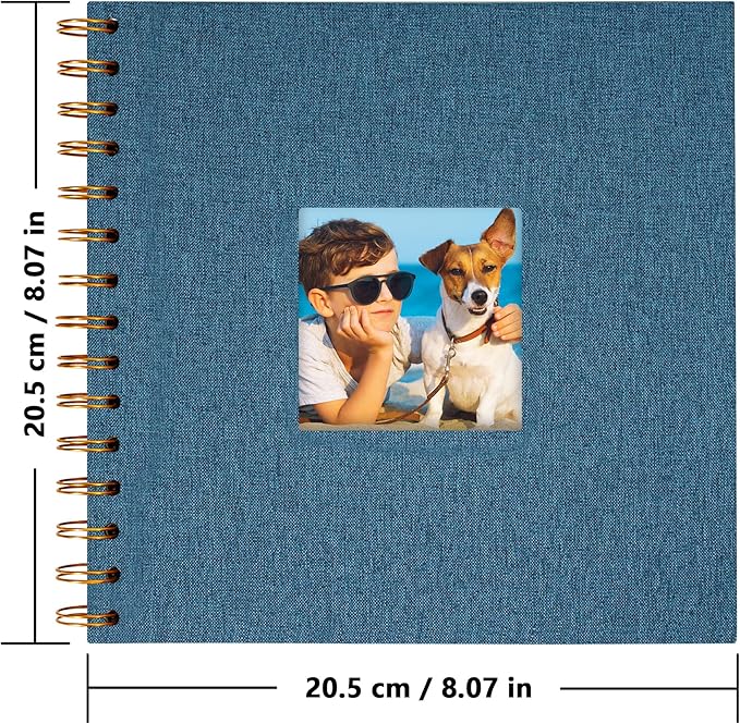 Yopih Linen Covered Scrapbook Photo Album, 8x8 Inches with Hardcover Kraft White Pages - Ideal for Travel, Wedding, Guest Book, Christmas, Baby Shower (20 Sheets/40 Pages)