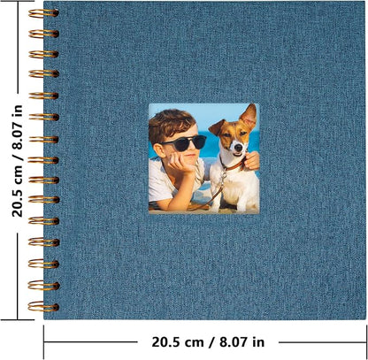 Yopih Linen Covered Scrapbook Photo Album, 8x8 Inches with Hardcover Kraft White Pages - Ideal for Travel, Wedding, Guest Book, Christmas, Baby Shower (20 Sheets/40 Pages)