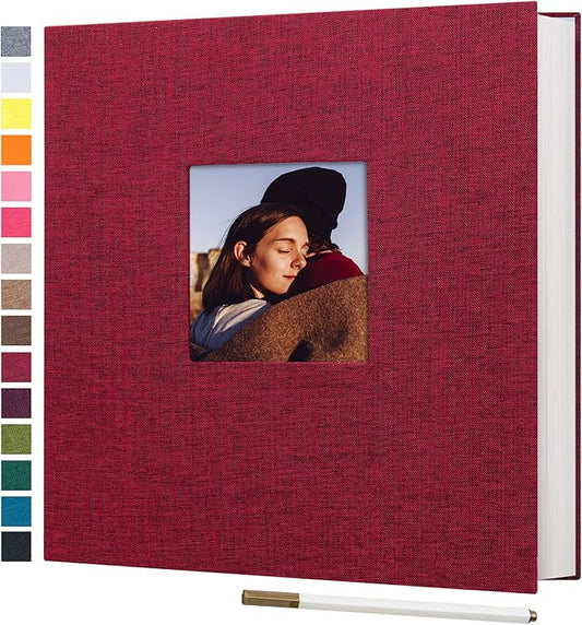 potricher Large Photo Album Self Adhesive 4x6 5x7 8x10 Pictures Linen Cover 80 Blank Pages Magnetic DIY Scrapbook Albums with A Metallic Pen (Red)