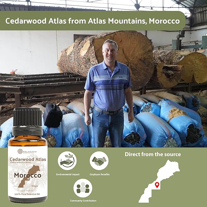 Nature Packaged Pure Cedarwood (Atlas) Essential Oil (15ml) - Direct from Malagassi Essential Oils Farm in Morocco - Essential Oils for Diffusers and Aromatherapy | Pure Therapeutic Grade