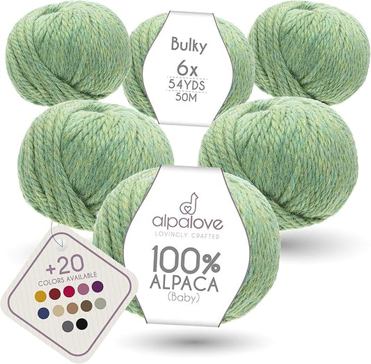 Bulky Set (6 x 1.75 oz) Super Soft Baby Alpaca Knitting Yarn Linden Blossom 328 Yards