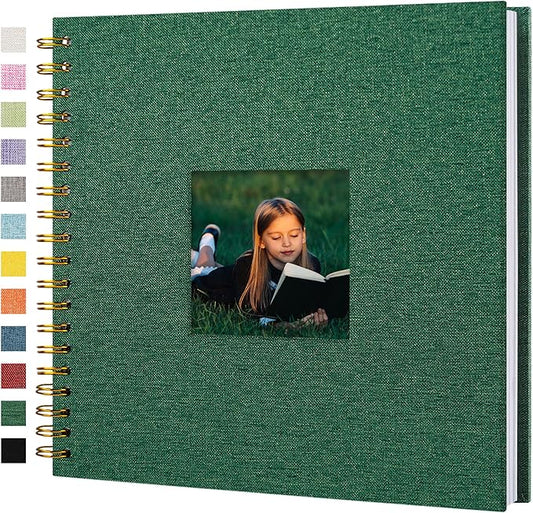 Hiwhy Scrapbook Photo Album Linen Cover, 10 x 10 Inch Hardcover Kraft White Pages Memory Book, for Travel Wedding Guest Book Christmas Baby Shower (20 Sheets/ 40 Pages,Darkgreen)