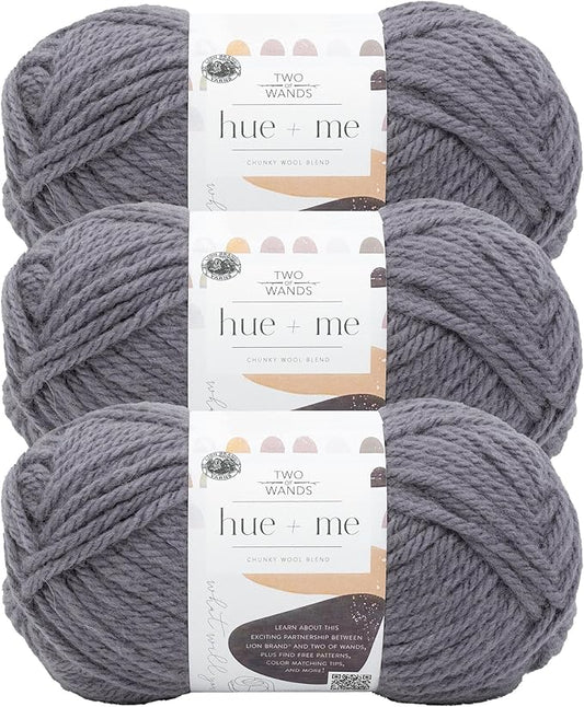 Lion Brand Yarn, Hue + Me Chunky Yarn for Crocheting, Knitting, and Crafts, Iris, 3 Pack