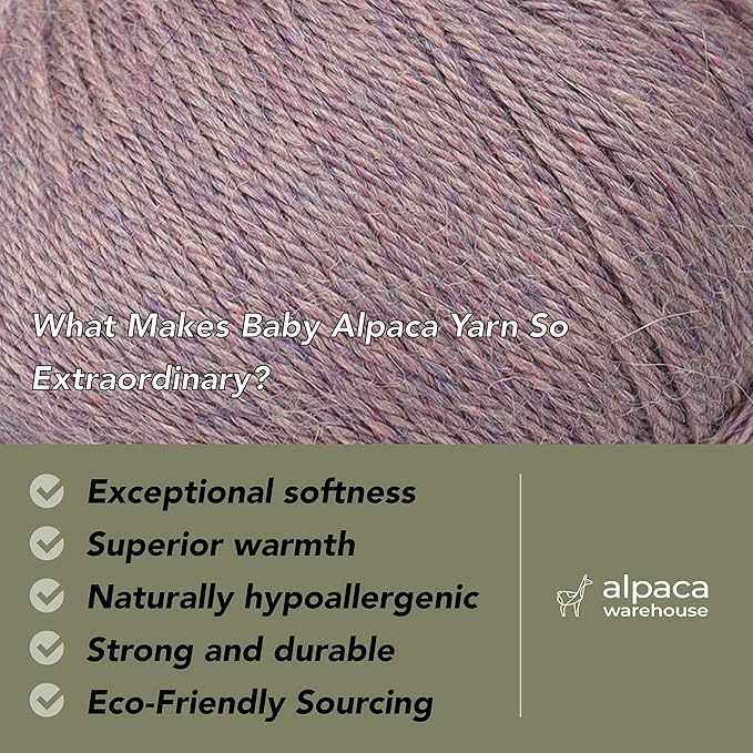 100% Baby Alpaca Yarn Wool Set of 3 Skeins (150 Grams) DK Weight - Made in Peru - Heavenly Soft and Perfect for Knitting and Crocheting (Heather Lilac, DK)