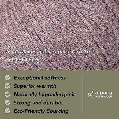100% Baby Alpaca Yarn Wool Set of 3 Skeins (150 Grams) DK Weight - Made in Peru - Heavenly Soft and Perfect for Knitting and Crocheting (Heather Lilac, DK)