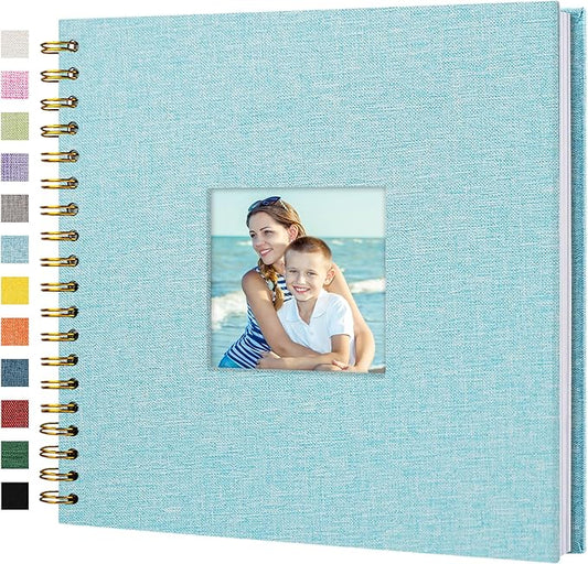 Hiwhy Scrapbook Photo Album Linen Cover, 10 x 10 Inch Hardcover Kraft White Pages Memory Book, for Travel Wedding Guest Book Christmas Baby Shower (20 Sheets/ 40 Pages,Light Blue)