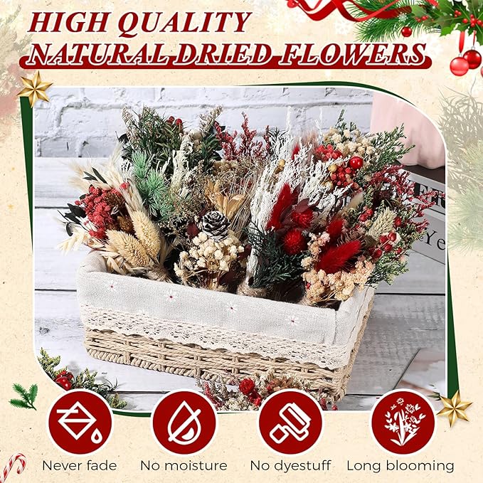 Layhit 12 Pack Boho Dried Flower Bouquet Mini Wedding Handmade Dry Flowers Decor for Vase Crafts DIY Photo Boutonniere for Men Floral Plant for Bridesmaid Gift Birthday Decor(Christmas)