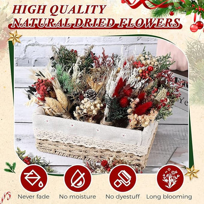 Layhit 12 Pack Boho Dried Flower Bouquet Mini Wedding Handmade Dry Flowers Decor for Vase Crafts DIY Photo Boutonniere for Men Floral Plant for Bridesmaid Gift Birthday Decor(Christmas)