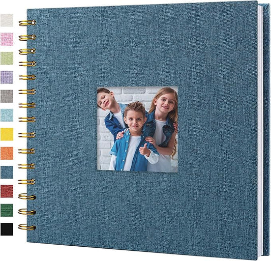 Hiwhy Scrapbook Photo Album Linen Cover, 8 x 8 Inch Hardcover Kraft White Pages Memory Book, for Travel Wedding Guest Book Christmas Baby Shower (20 Sheets/ 40 Pages,Blue)
