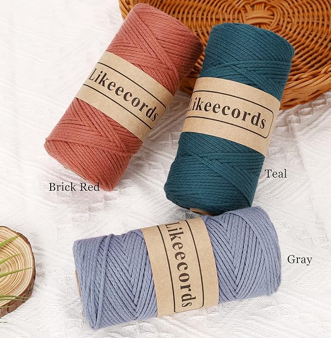 100% Cotton Rope Crochet Yarn Bag Cord 2mm 350Yards Braided Macrame Cord Macrame Rope Crochet Thread Gift for Knitter(Light Blue)