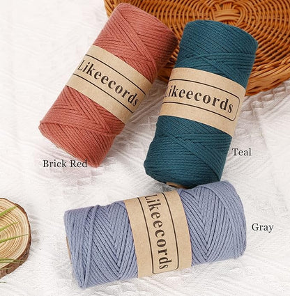 100% Cotton Crochet Yarn for Bag,3 Rolls/Pack 2mm x 510m,Macrame Cord,Chunky Yarn for Crocheting Handbag, Purse,Blankets Crafts Projects (Apricot)
