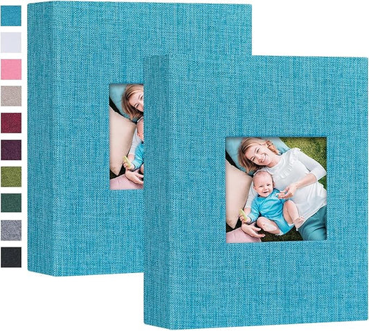 Mublalbum 2 Pack 4x6 Inch Blue Linen Hardcover Photo Albums with 26 Pages Each