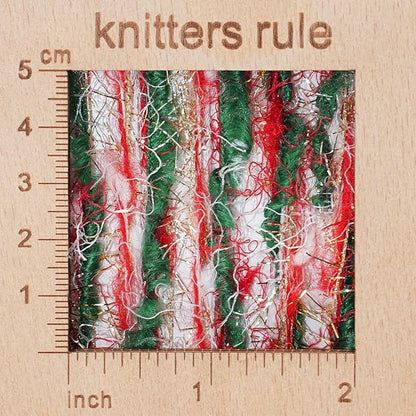 Artisanal Yarn Collection Multifiber Fancy Yarn with Golden Threads for Knitting Crocheting Crafts DIY, Set of 3 Rolls (Christmas Red & Green)