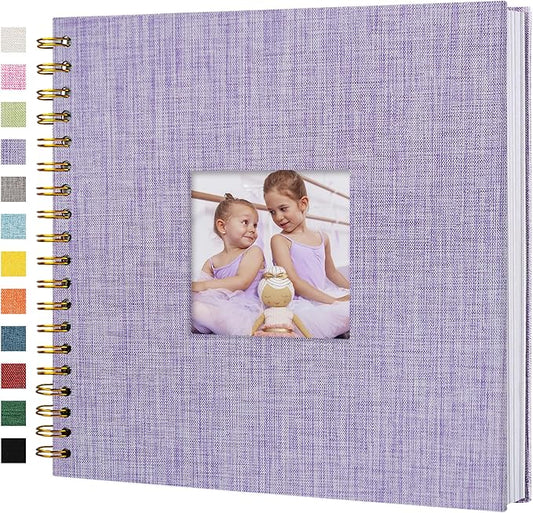 Hiwhy Scrapbook Photo Album Linen Cover, 10 x 10 Inch Hardcover Kraft White Pages Memory Book, for Travel Wedding Guest Book Christmas Baby Shower (40 Sheets/ 80 Pages,Purple)