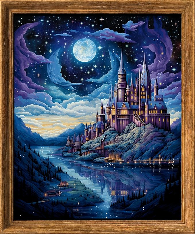 Leczany Cross Stitch Stamped Kits Patterns Craft Kit Needlepoint Full Range of Embroidery Starter Kits Beginners for DIY 11CT 3 Strands | Castle Moon Night 13×17.7 inches