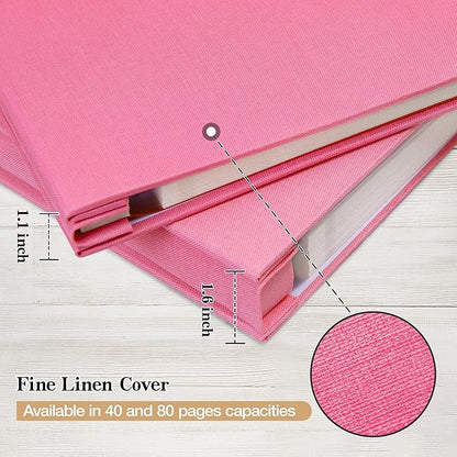 potricher Large Photo Album Self Adhesive 3x5 4x6 5x7 8x10 Pictures Linen Cover 80 Blank Pages Magnetic DIY Scrapbook Album with A Metallic Pen (Pink)