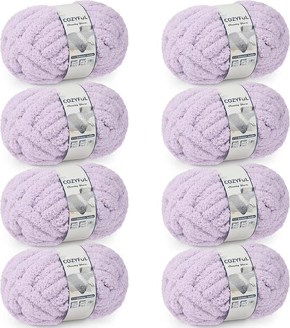 Chunky Yarn for Hand Knitting - #10 Chunky Chenille Yarn, Jumbo Big Thick Chunky Yarns for Crocheting, Super Bulky Chunky Knit Blanket Yarns, 8 Skein (25 yds 8 oz Each Skein), Lavender Fog