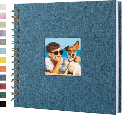 Yopih Linen Covered Scrapbook Photo Album, 8x8 Inches with Hardcover Kraft White Pages - Ideal for Travel, Wedding, Guest Book, Christmas, Baby Shower (20 Sheets/40 Pages)