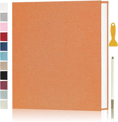 Aenbuslm Photo Album Self Adhesive Pages for 4x6 5x7 8x10 Pictures Scrapbook Magnetic Photo Albums with Sticky Pages Books with A Metallic Pen for Baby Wedding Family 11x10.6 Orange 40 Pages