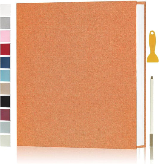 Aenbuslm Photo Album Self Adhesive Pages for 4x6 5x7 8x10 Pictures Scrapbook Magnetic Photo Albums with Sticky Pages Books with A Metallic Pen for Baby Wedding Family 11x10.6 Orange 40 Pages