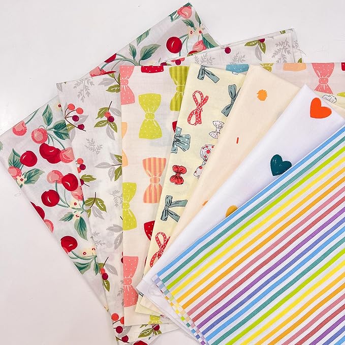 7Pcs 20" x 20" Cotton Fabric DIY Making Supplies Quilting Patchwork Fabric Fat Quarter Bundles DIY for Quilting Cotton Patchwork Cushions (Cherry, 20" x 20")
