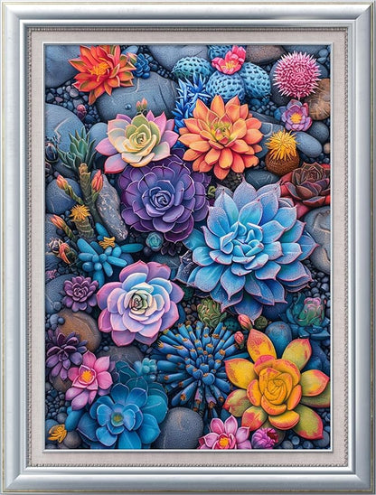 Leczany Cross Stitch Patterns Stamped Kit for Beginners | Embroidery Supplies DIY Craft Kit Needlepoint for Adults Starter | 11CT, 3 Strands | Colorful Succulent 15.8x22.4 inches
