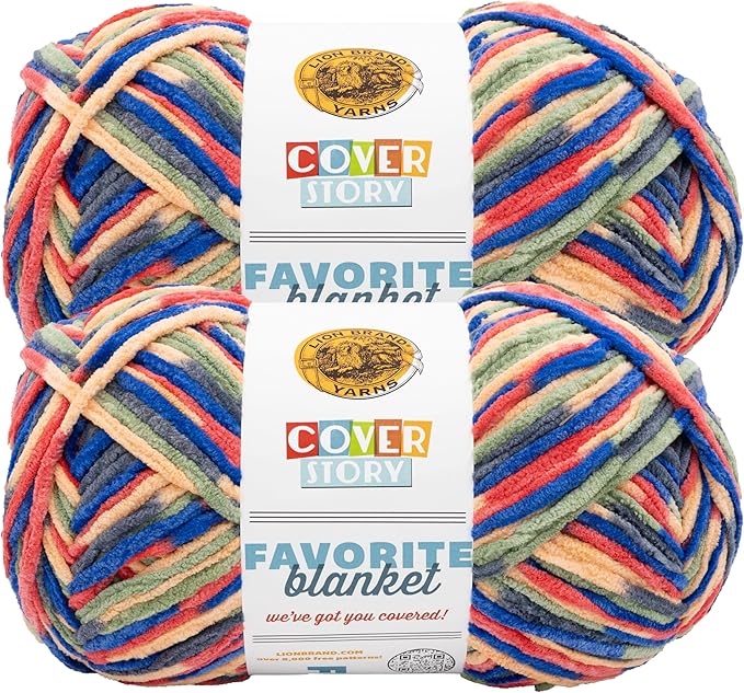 Lion Brand Yarn, Cover Story Favorite Blanket Yarn for Knitting and Crochet, 223 Yards, Clown Car, 2 Pack