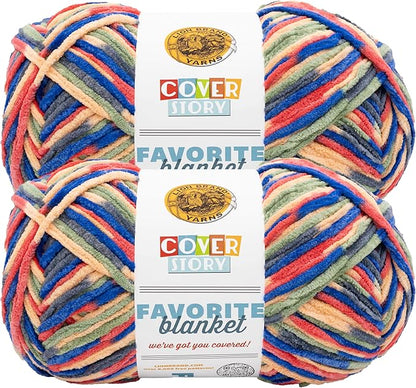 Lion Brand Yarn, Cover Story Favorite Blanket Yarn for Knitting and Crochet, 223 Yards, Clown Car, 2 Pack