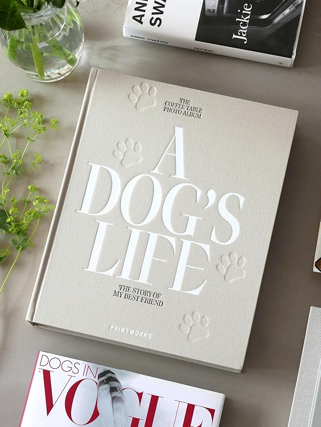 Printworks Dog Album – A Dog’s Life – Beige Cloth Memory Book with 30 Pages – Large Keepsake for 4x6 Photos with Writing Space – Expandable Pet Photo Album