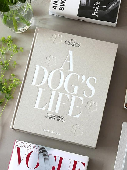 Printworks Dog Album – A Dog’s Life – Beige Cloth Memory Book with 30 Pages – Large Keepsake for 4x6 Photos with Writing Space – Expandable Pet Photo Album