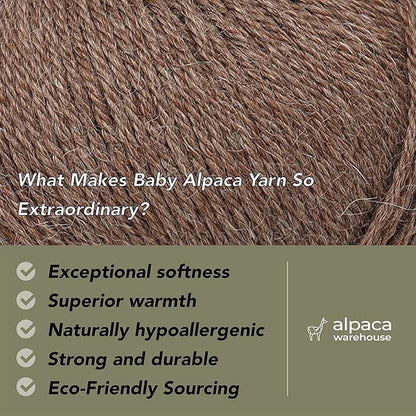 100% Baby Alpaca Yarn Wool Set of 3 Skeins (150 Grams) DK Weight - Made in Peru - Heavenly Soft and Perfect for Knitting and Crocheting (Sand, DK)