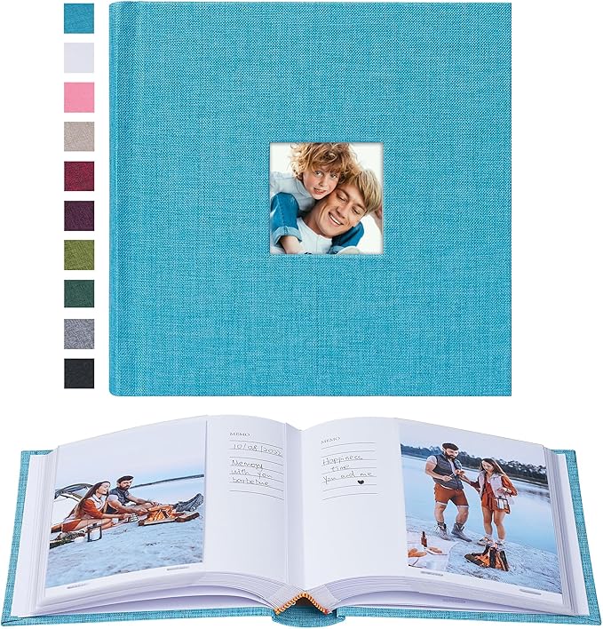 Mublalbum Small 4x6 Photo Album Linen Cover with Memo Areas Photobook Pictures Book Holds Vertical Pockets for Wedding Family Baby and Vacation (Blue)