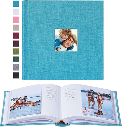 Mublalbum Small 4x6 Photo Album Linen Cover with Memo Areas Photobook Pictures Book Holds Vertical Pockets for Wedding Family Baby and Vacation (Blue)