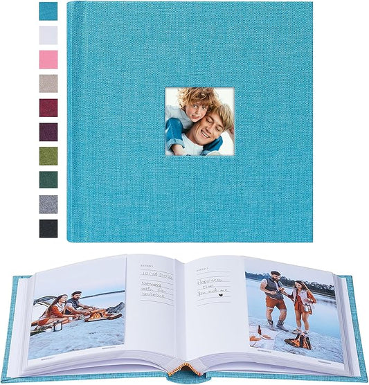 Mublalbum Small 4x6 Photo Album Linen Cover with Memo Areas Photobook Pictures Book Holds Vertical Pockets for Wedding Family Baby and Vacation (Blue)