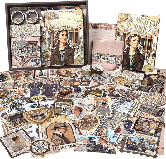 OFFIGIFT Scrapbooking Supplies Kit: Vintage Aesthetic Scrapbook Kit, Junk Journal Supplies with Scrapbook Stickers Paper, Journaling Supplies, Birthday Craft Gift for Adult, Museum Memories