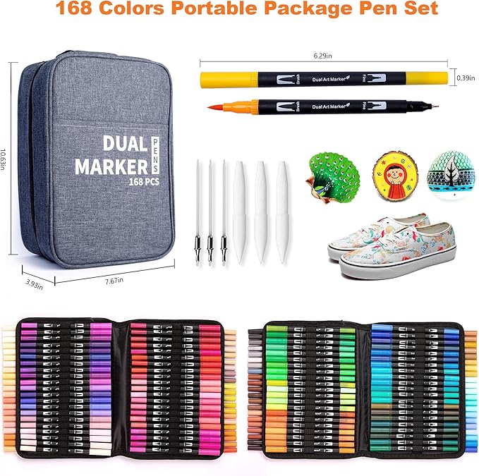 Abvqr Dual Markers Brush Pens, 168 Colors Art Marker Set with Brush and Fine Tips – Premium Art Supplies for Adults, Perfect for Coloring Books, Hand Lettering, Calligraphy, and Drawing