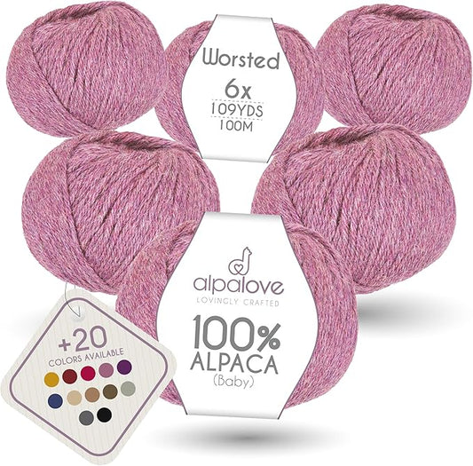 Worsted Set (6 x 1.75 oz) Super Soft Baby Alpaca Knitting Yarn Lila 656 Yards