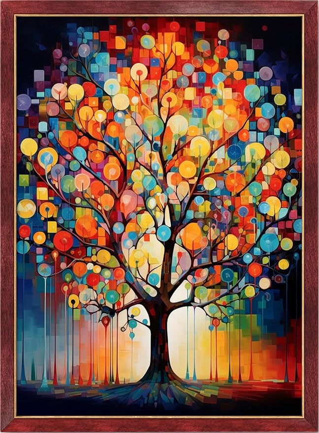Leczany Cross Stitch Stamped Kit for Beginner - Colorful Tree | DIY Embroidery Starter Patterns Craft Kit Needlepoint for Adults | 11CT, 3 Strands | 13x18.1 inches