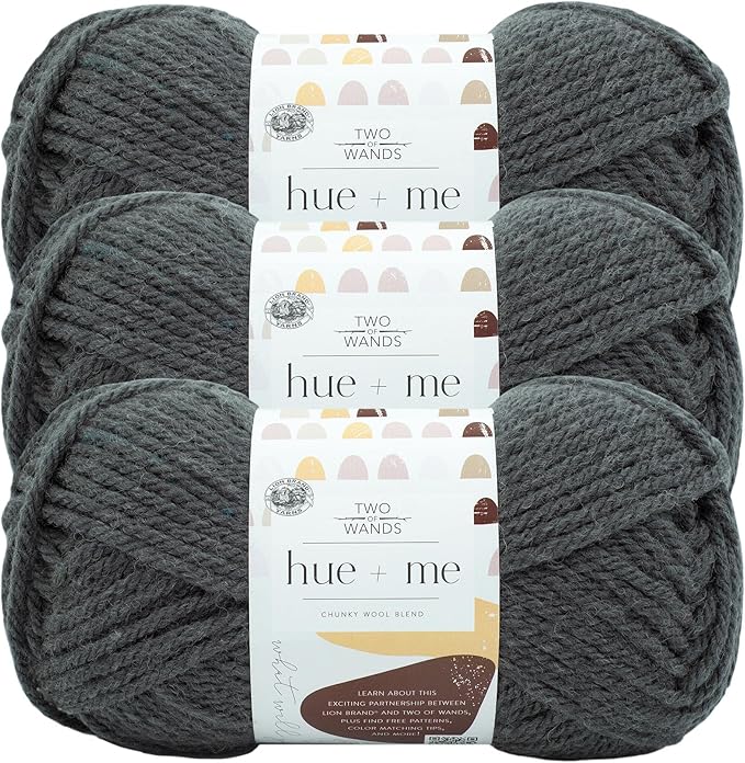 Lion Brand Yarn, Hue + Me Chunky Yarn for Crocheting, Knitting, and Crafts, Smoke, 3 Pack