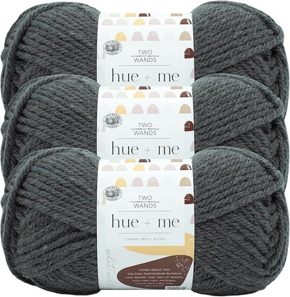 Lion Brand Yarn, Hue + Me Chunky Yarn for Crocheting, Knitting, and Crafts, Smoke, 3 Pack
