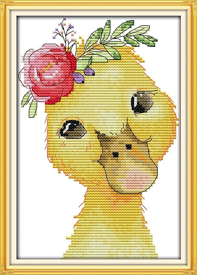 Maydiyer 11CT Stamped Cross Stitch Kits Pre-Printed Embroidery Kit for Girls Needlework Sets-Beautiful Little Yellow Duck 8.3×10.6 inch